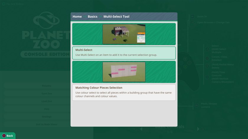 Planet Zoo: Console Edition - Multi select hint screen